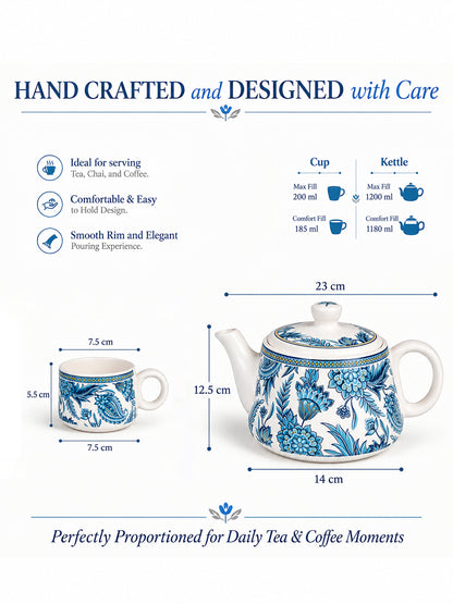 Tea Set | Printed | Kettle (1200 ml) & 6 Cups (200 ml)