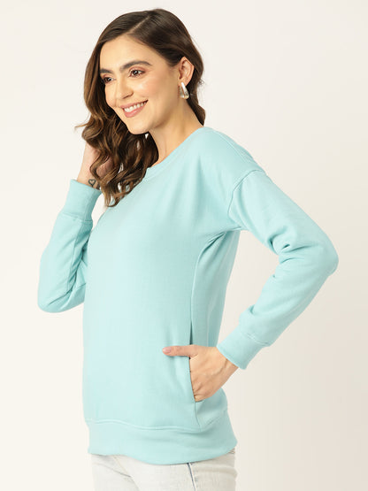 Solid Fleece Pullover Sweatshirt with Pockets