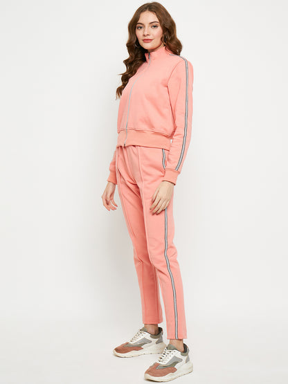 Women Solid Mock Collar Tracksuit