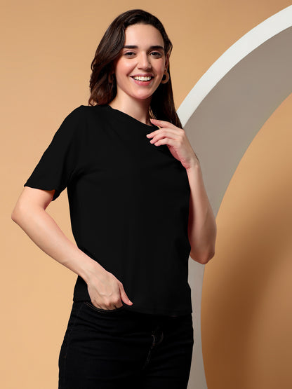 BRINNS Women Solid Raglan Sleeves Round Neck Cotton T-shirt