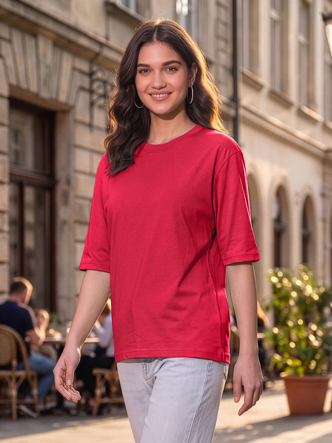 BRINNS Women Solid Round Neck Cotton T-shirt