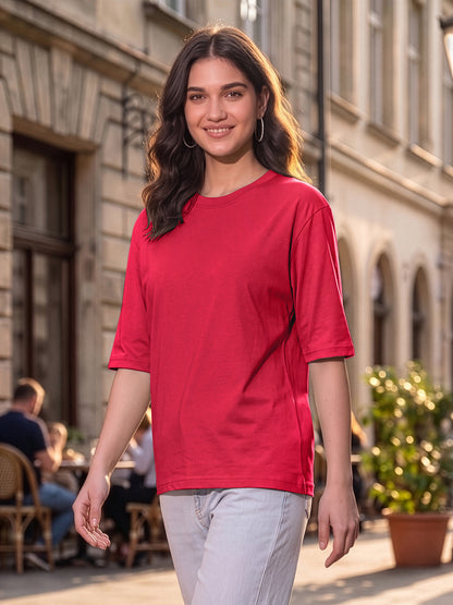 BRINNS Women Solid Round Neck Cotton T-shirt