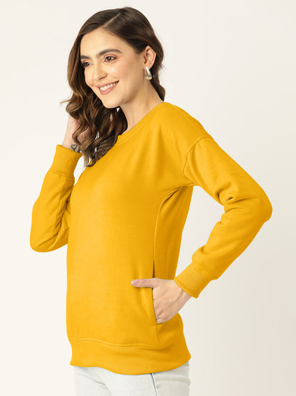 Solid Fleece Pullover Sweatshirt with Pockets
