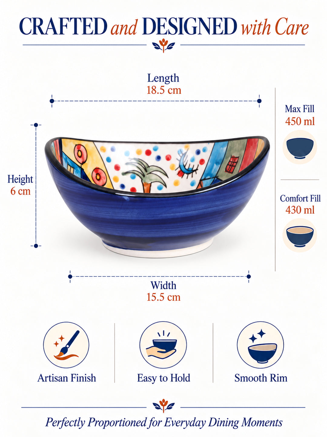 Snack Bowls | Multicolor Handpainted | 450 ml