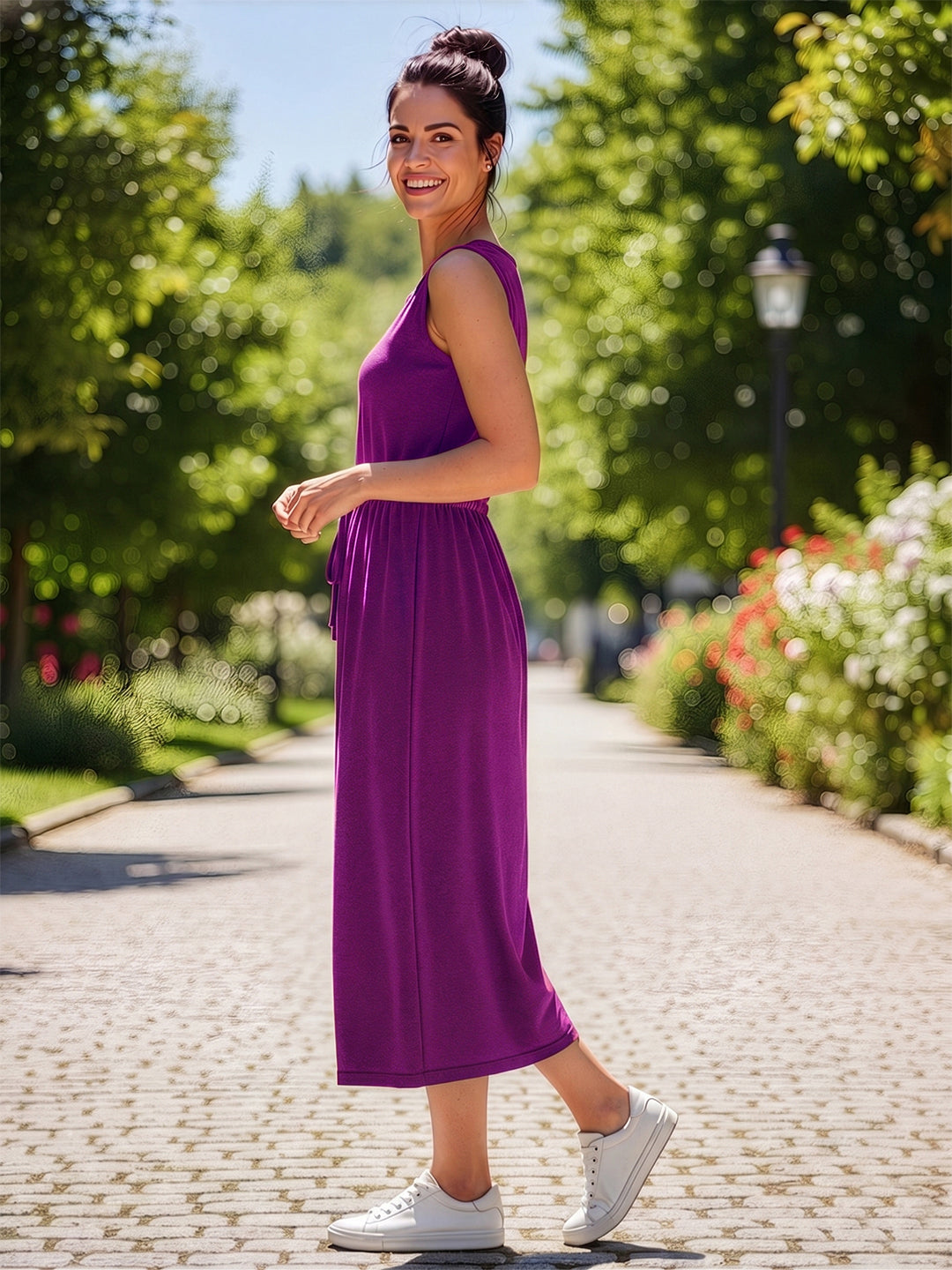 Belted Cotton Fit & Flare Midi Dress