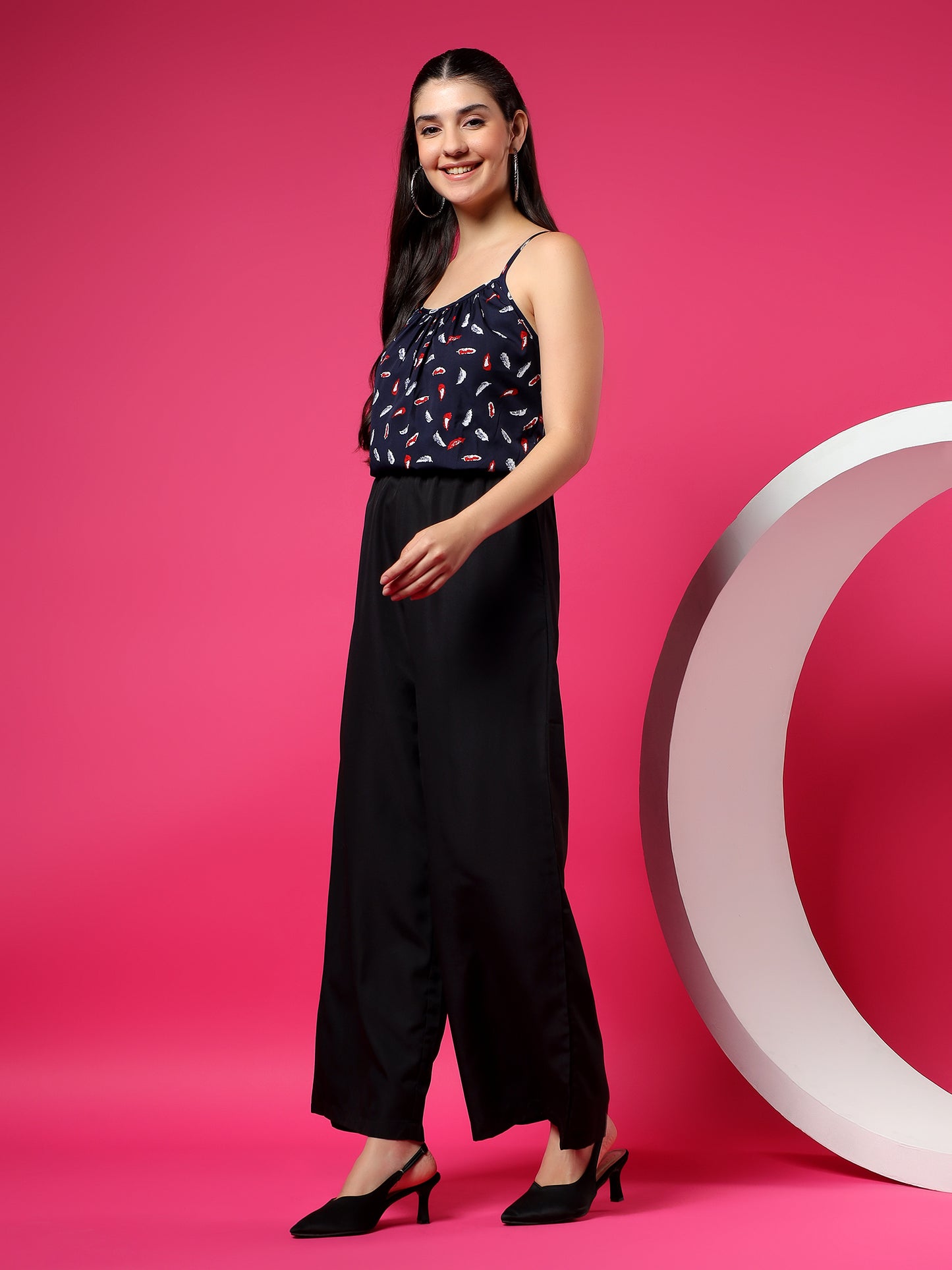 Printed Shoulder Straps Sleeveless Jumpsuit