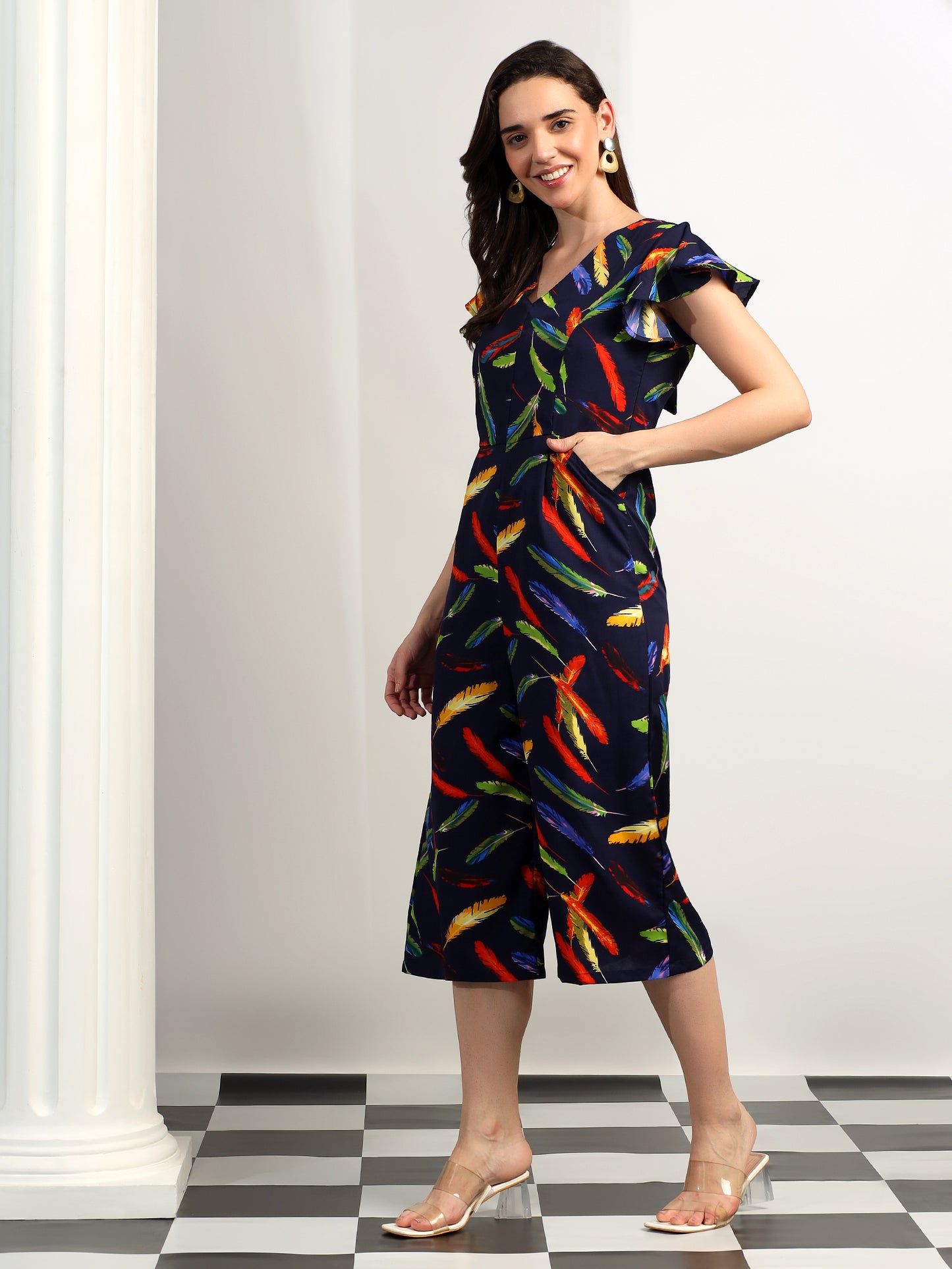 BRINNS Women Printed Short Sleeve Capri Jumpsuit
