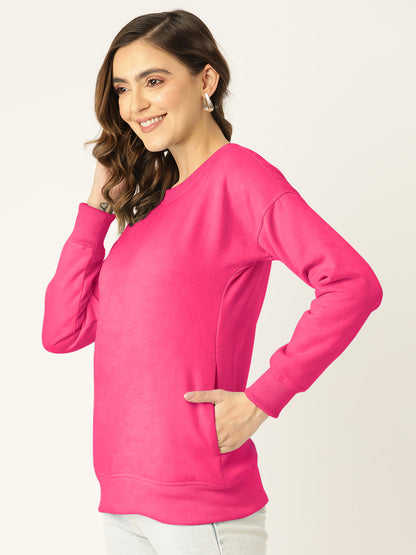 Solid Fleece Pullover Sweatshirt with Pockets