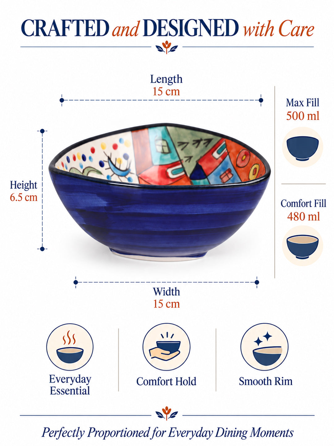 Snack Bowls | Multicolor Handpainted | 500ml