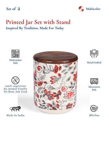 Small Jars with Wooden lid- Set of 2 with Metal Stand