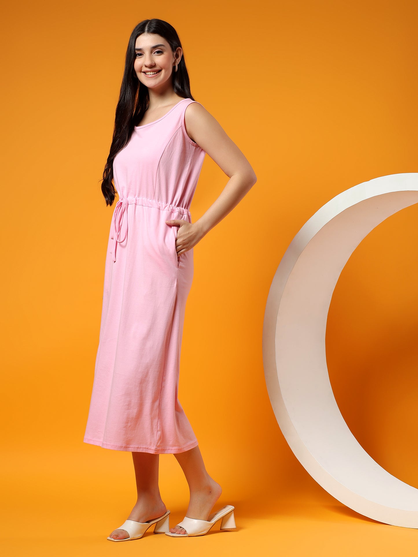 Belted Cotton Fit & Flare Midi Dress
