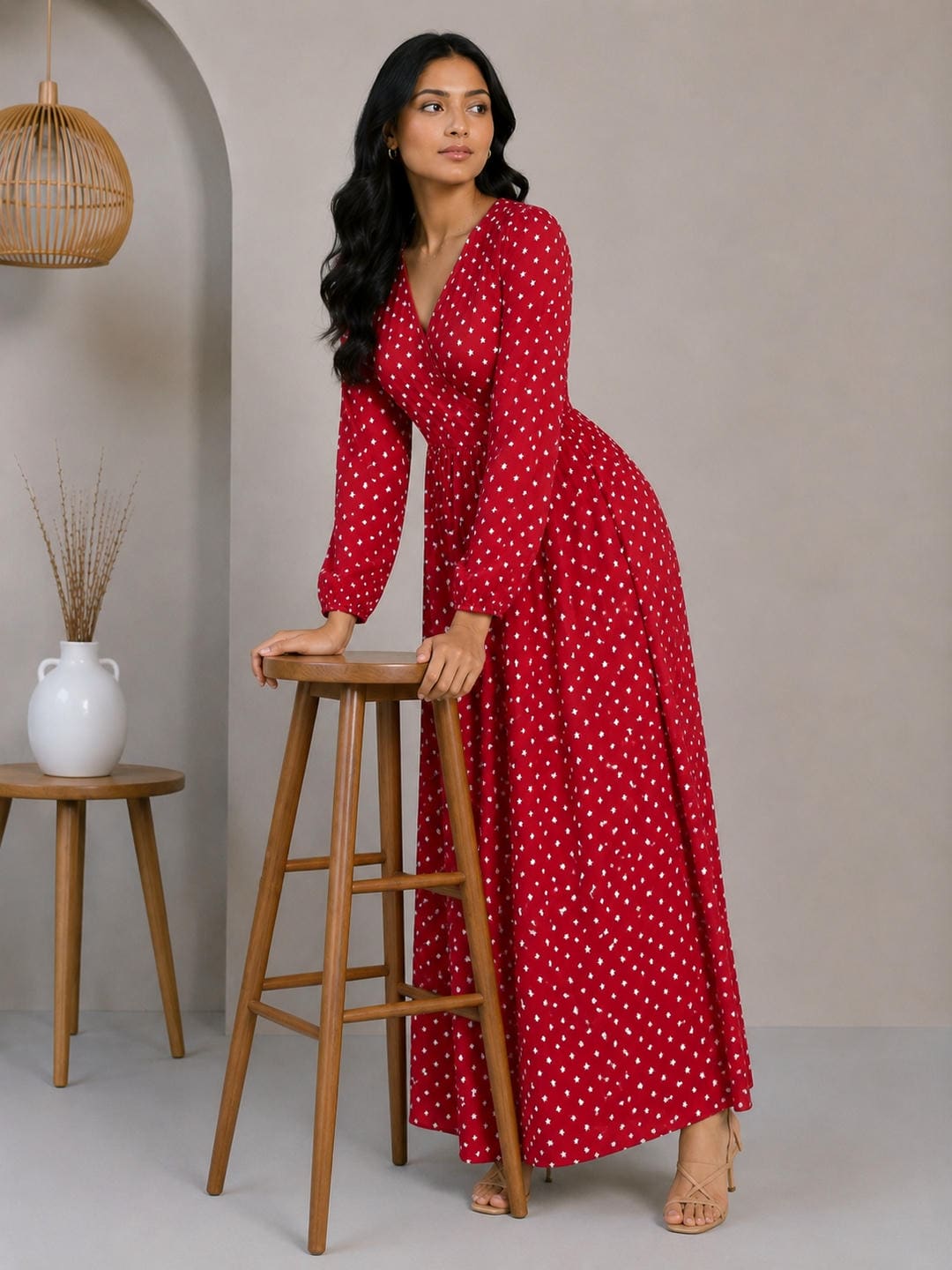 Printed Puff Sleeves Maxi Dress