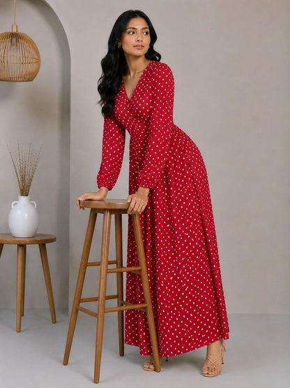 Printed Puff Sleeves Maxi Dress
