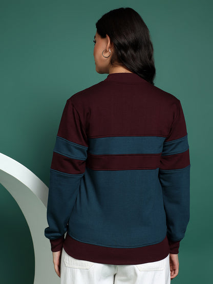 Colourblocked Stand Collar Zip-Up Fleece Jacket