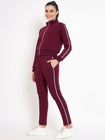 Women Solid Mock Collar Tracksuit