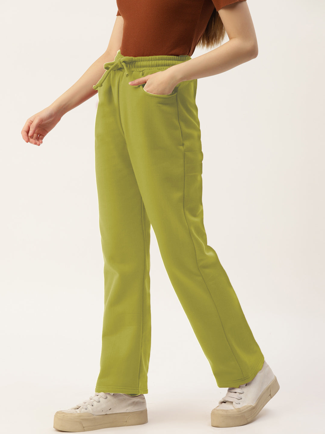 Solid Relaxed Straight Fit PolyCotton Fleece Trousers