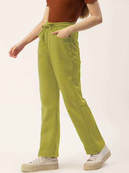 Solid Relaxed Straight Fit PolyCotton Fleece Trousers
