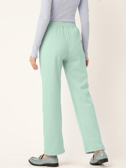 Solid Relaxed Straight Fit PolyCotton Fleece Trousers