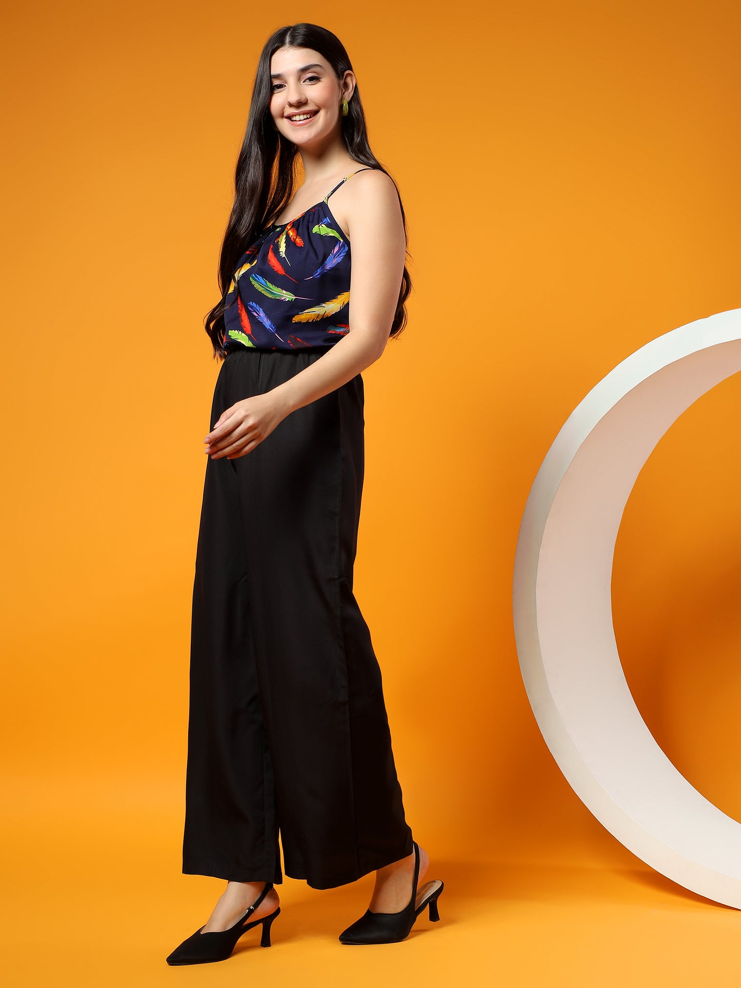 Printed Shoulder Straps Sleeveless Jumpsuit
