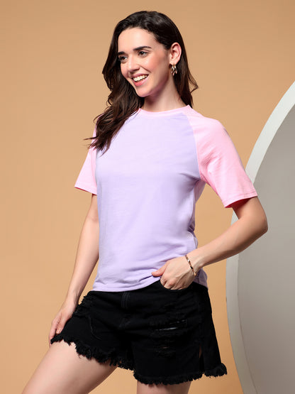 BRINNS Women Solid Raglan Sleeves Round Neck Cotton T-shirt