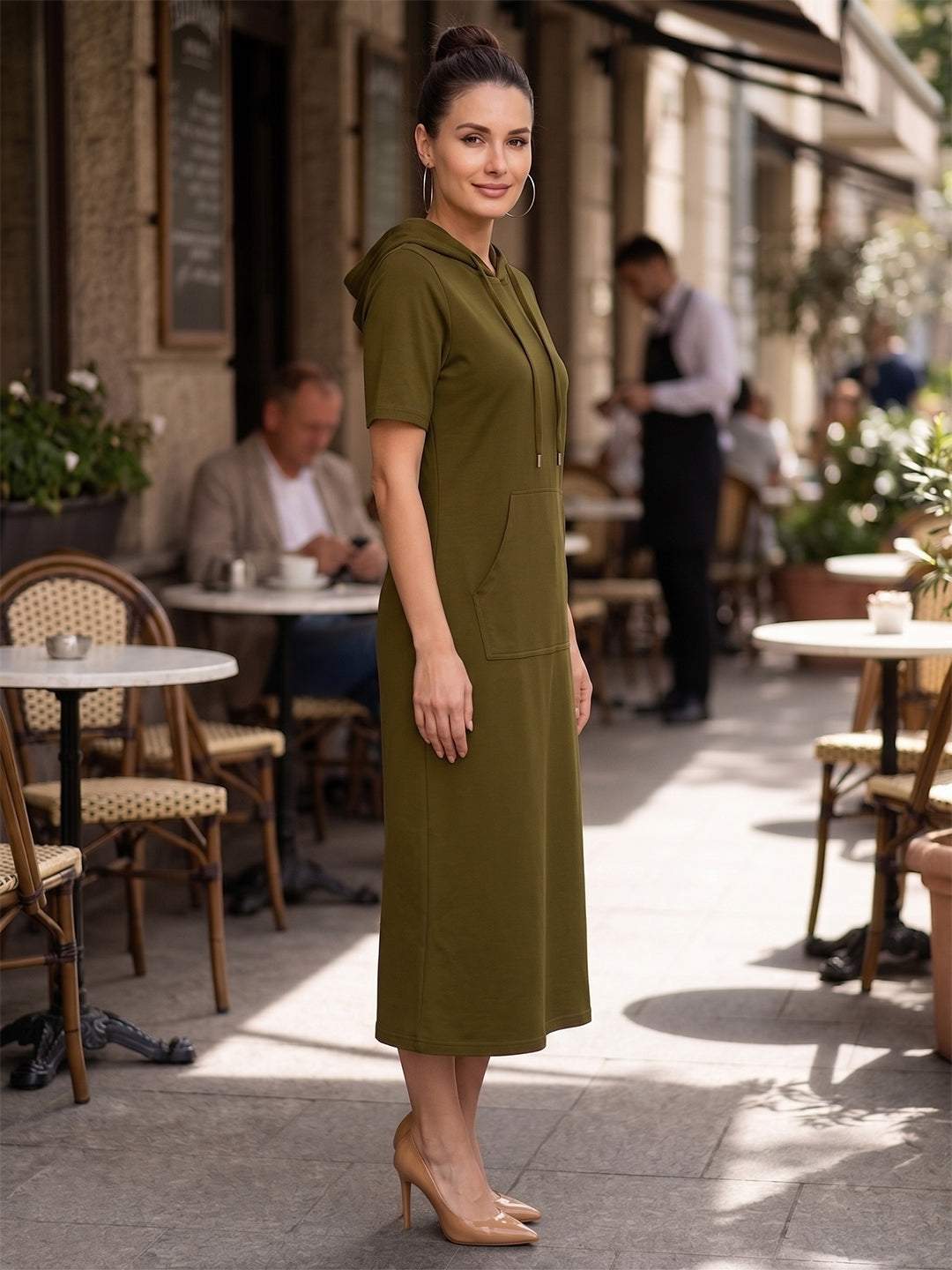 BRINNS Women Hooded Pure Cotton T-shirt Midi Dress