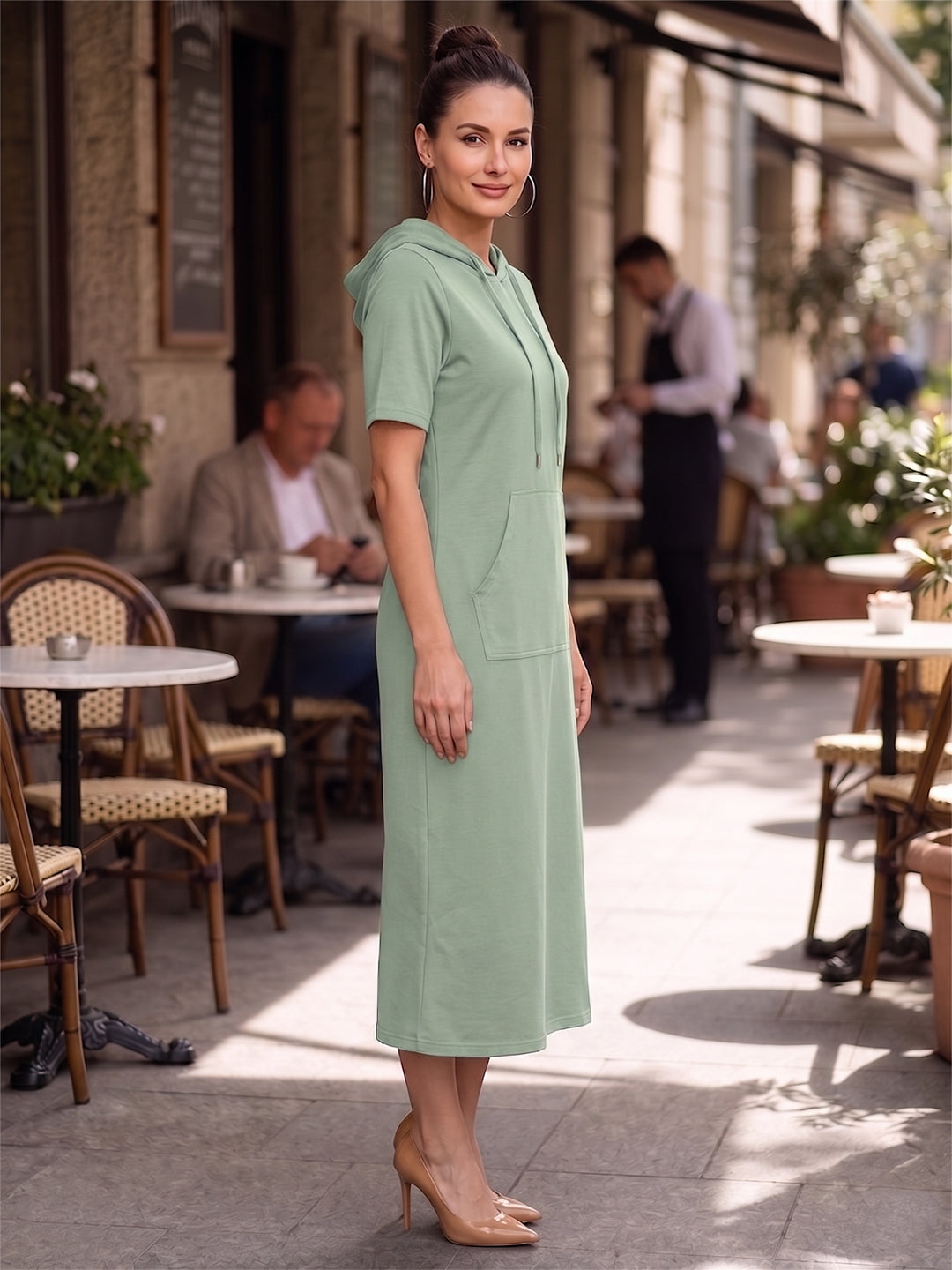 BRINNS Women Hooded Pure Cotton T-shirt Midi Dress