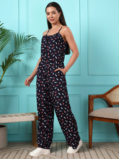Printed Shoulder Straps Sleeveless Jumpsuit