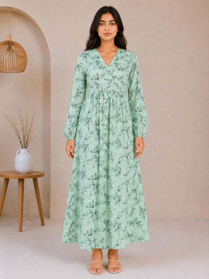 Printed Puff Sleeves Maxi Dress