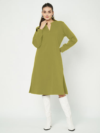 A-Line Dress with V-Neck Split Mandarin Collar