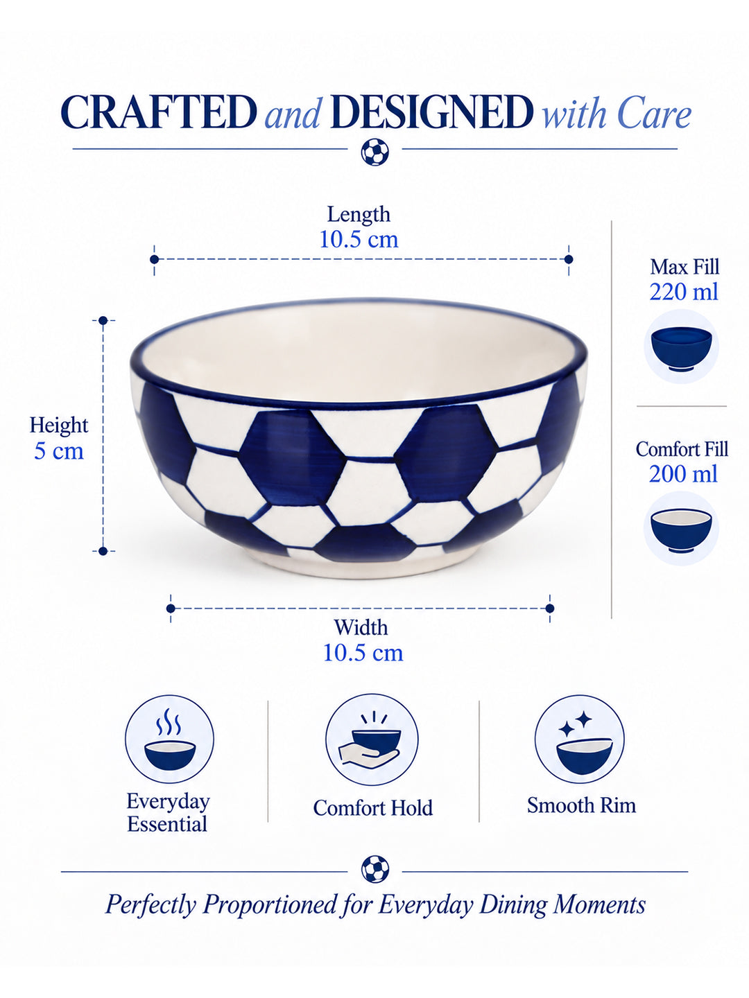 Dinner Bowls Set of 6 | Blue |220 ml