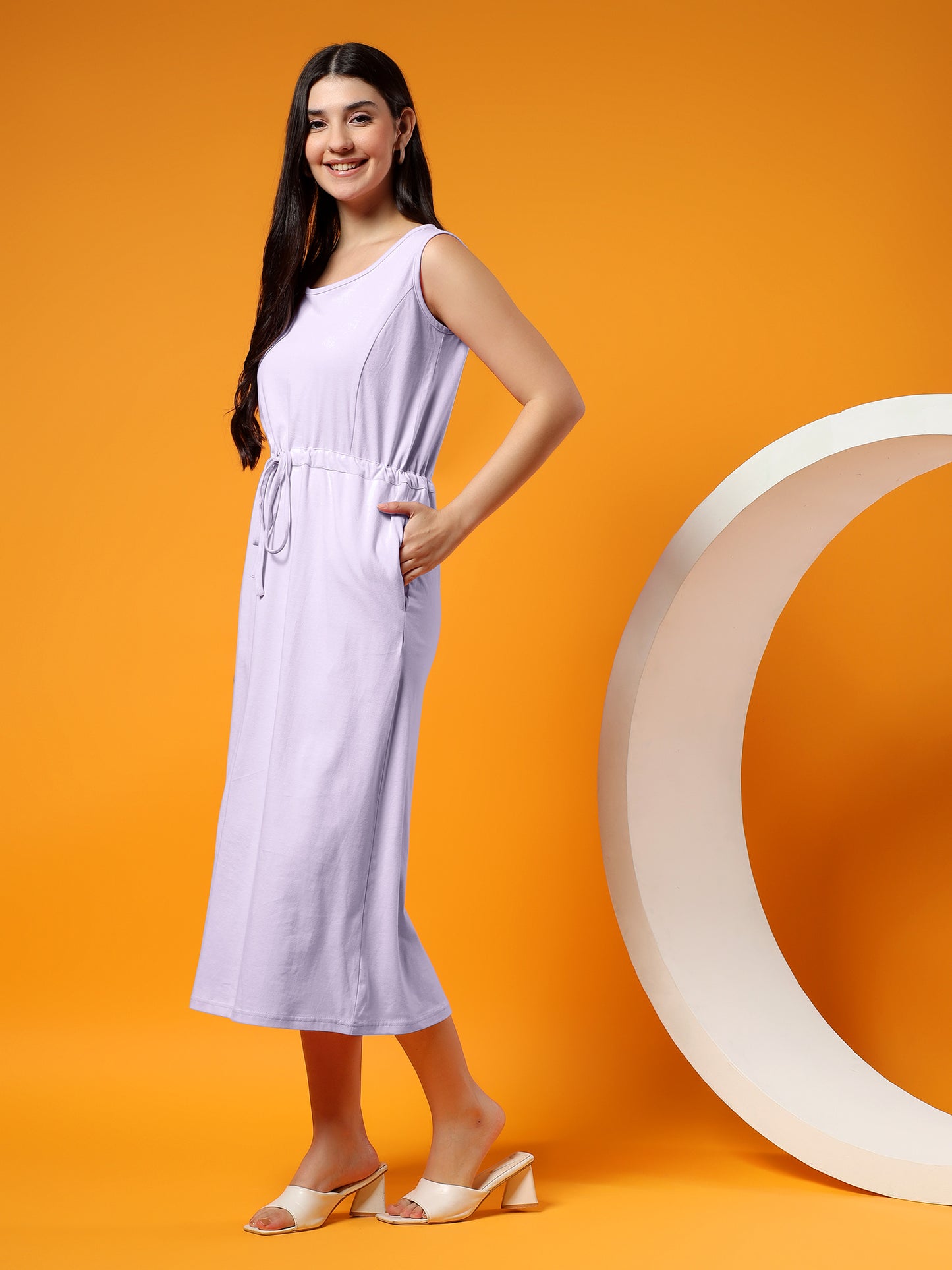Belted Cotton Fit & Flare Midi Dress
