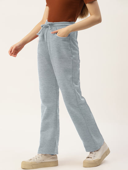 Solid Relaxed Straight Fit PolyCotton Fleece Trousers