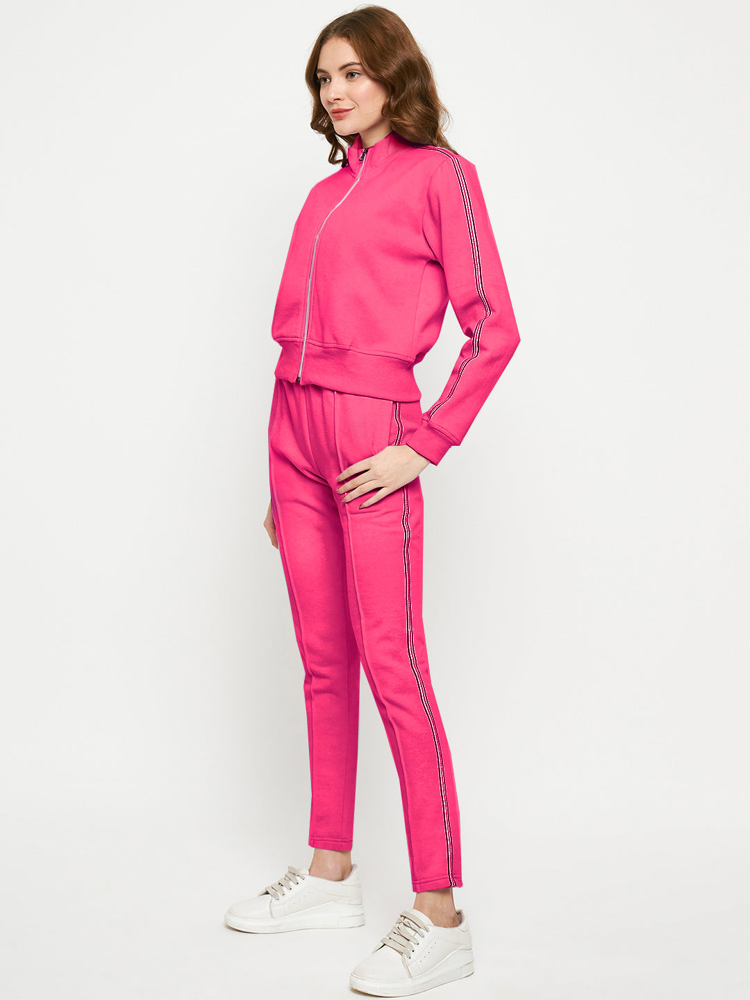 Women Solid Mock Collar Tracksuit