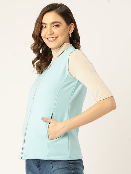 Henley Collar Sleeveless Fleece Zip Detail Tailored Jacket