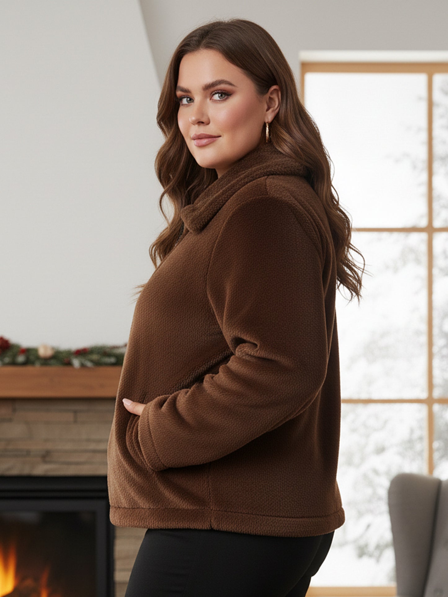Plus Size Faux Fur Zip-Up Jacket