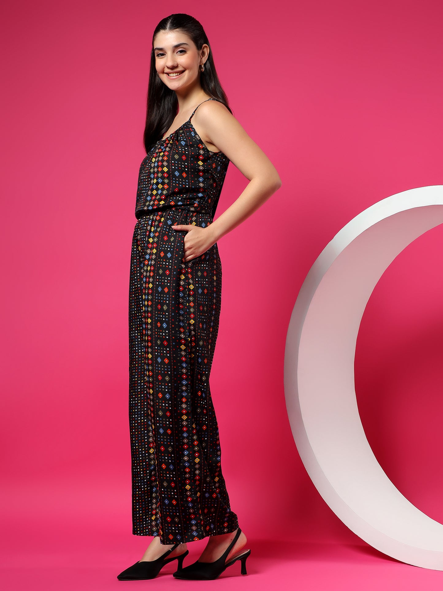 Printed Shoulder Straps Sleeveless Jumpsuit