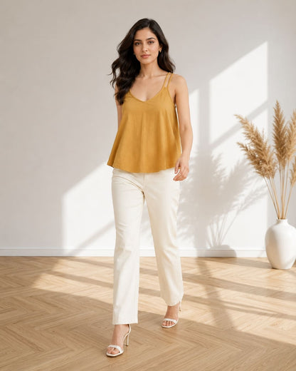 Solid V-Neck Relaxed Fit Cami Top