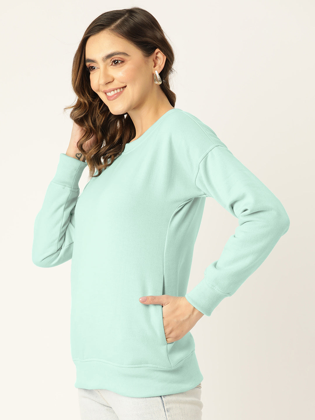 Solid Fleece Pullover Sweatshirt with Pockets