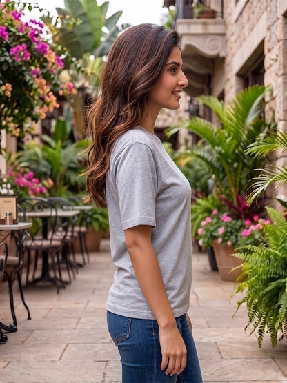BRINNS Women Solid Round Neck Cotton T-shirt
