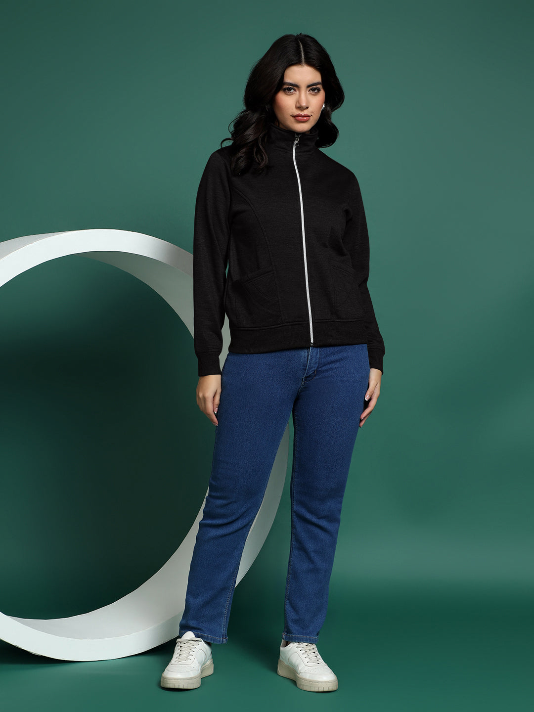 Stand-Collar Jacket with Front Pockets