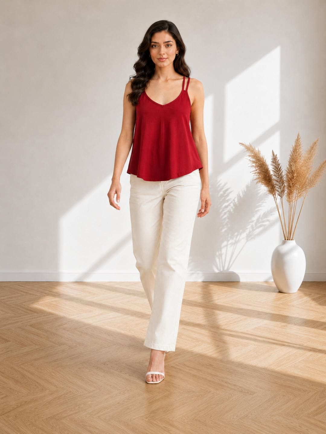 Solid V-Neck Relaxed Fit Cami Top
