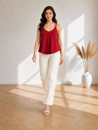 Solid V-Neck Relaxed Fit Cami Top