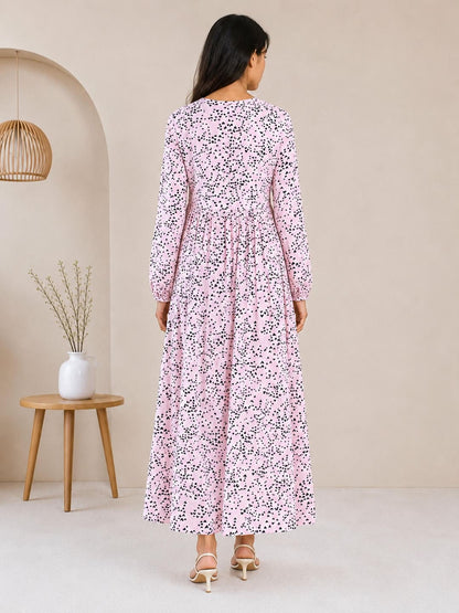 Printed Puff Sleeves Maxi Dress