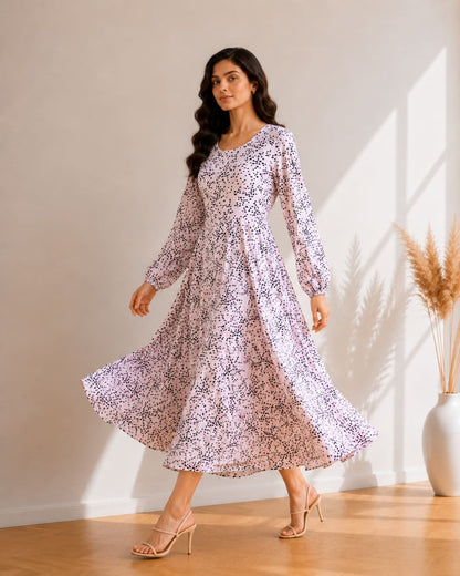 Printed Flared Western Dress.