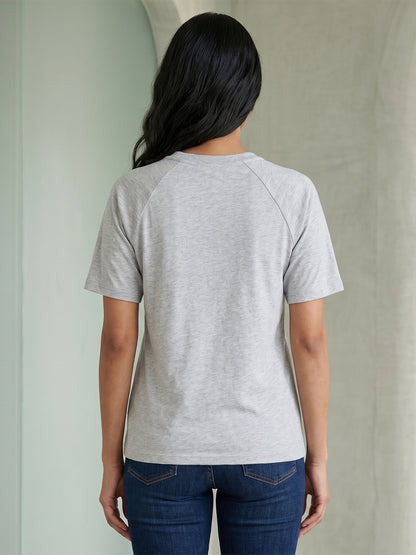 BRINNS Women Solid Raglan Sleeves Round Neck Cotton T-shirt
