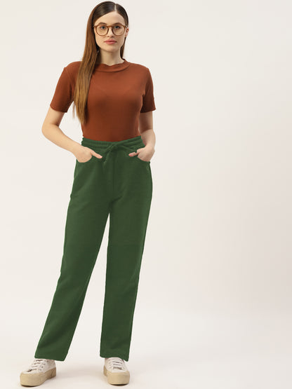 Solid Relaxed Straight Fit PolyCotton Fleece Trousers