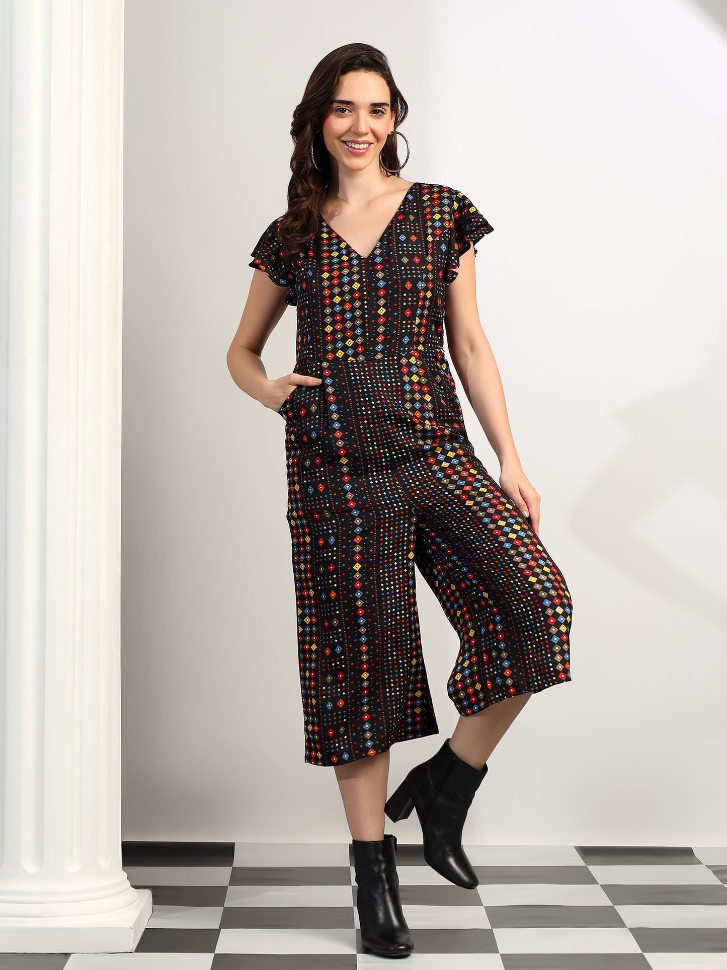 BRINNS Women Printed Short Sleeve Capri Jumpsuit