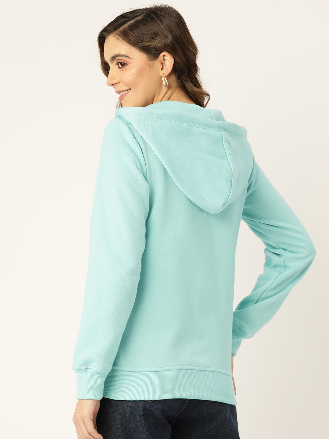 Solid Fleece-Lined Zip-Closure Hooded Sweatshirt with Pockets