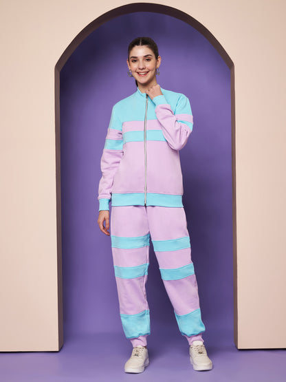 Colourblocked Stand Collar Zip-Up Fleece Jacket