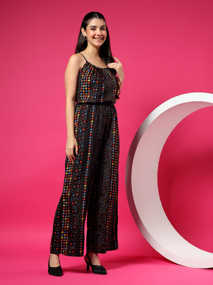Printed Shoulder Straps Sleeveless Jumpsuit